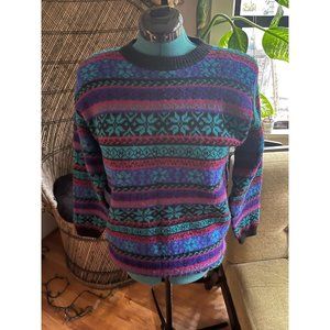 Vintage 80s Multicolor with Black, Purple, Blue, Red LS Crew Oversized Sweater